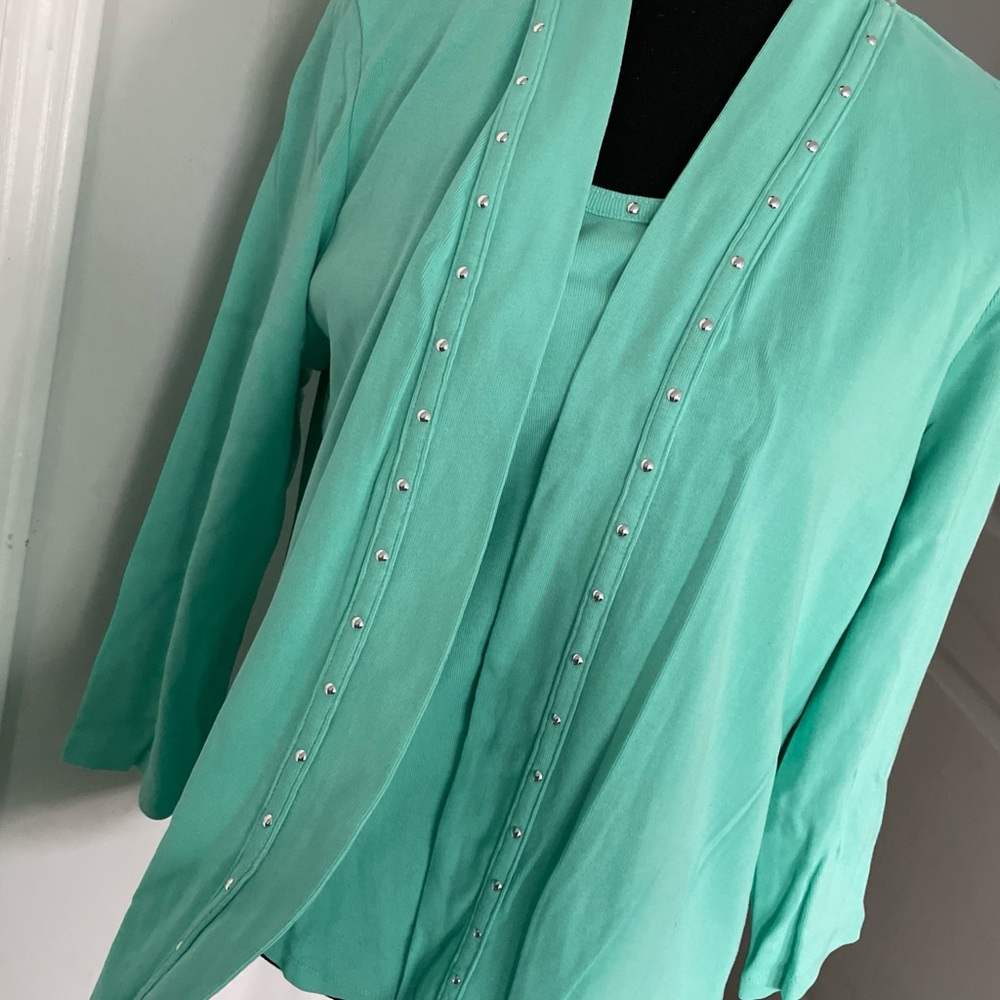 Rafaella Cardigan Set Size L Mint Color All Cotton Studded Cottagecore Modest